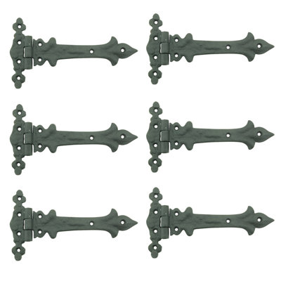 Black Wrought Iron Door Strap Hinge 7" L Spear Tip Flush Mount