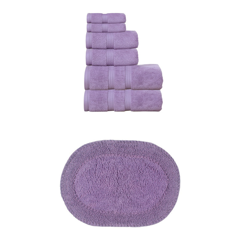Serviette de bain 100% coton et tapis de bain 17 x 24 po Brunk Collection, Mauve, Ensemble 3 serviettes de bain