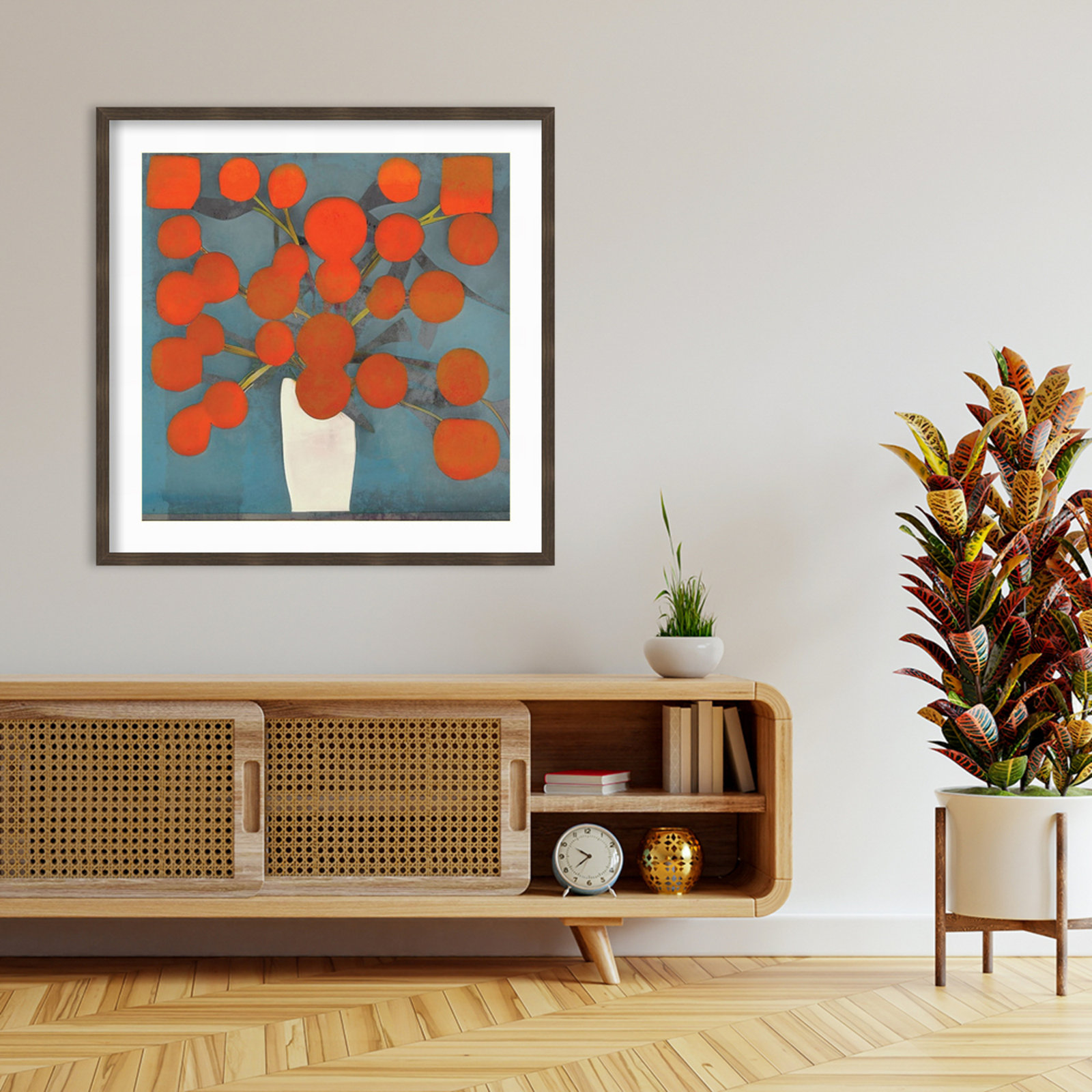 Abstract Orange Flowers Print by Elena Ray, Dark Brown, 42" H x 42" W