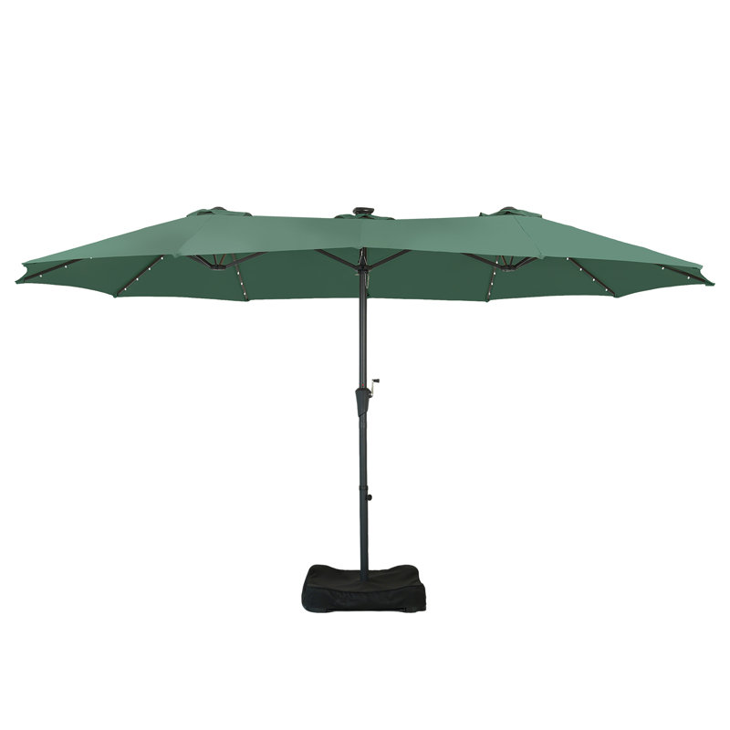 Parasol de patio 15 pi avec base et lumières solaires, Vert