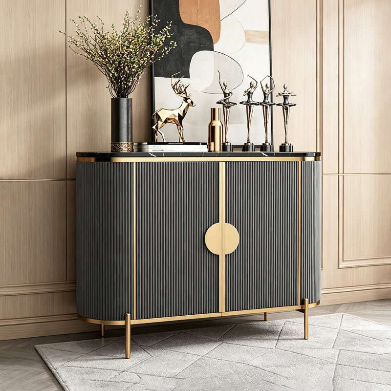 Modern fashion elliptical sintered stone sideboard, Gray