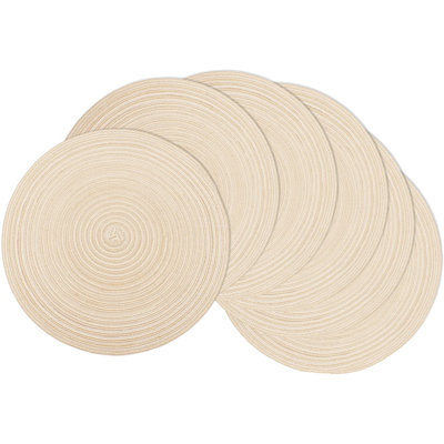 Braided Round Placemats Set Of 6,Woven Washable Non-Slip Table Mats For Kitchen Dining, 14.5 Inch, Heat Resistant - Natural Fabric Indoor Outdoor Place Mats(Beige)