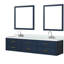 80 po L x P 22 po, meuble-lavabo double bleu, comptoir en quartz blanc, robinet, 36 miroirs