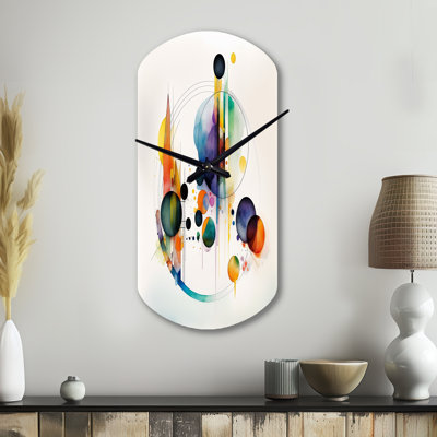 Art géométrique multicolore aquarelle I - horloge cylindrique en métal, horloge murale asymétrique bleue