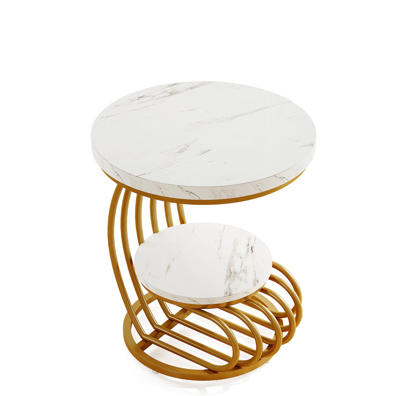 Ondray Side Table, End Table, Accent Table, Living Room Side Table, With Storage, White, Gold
