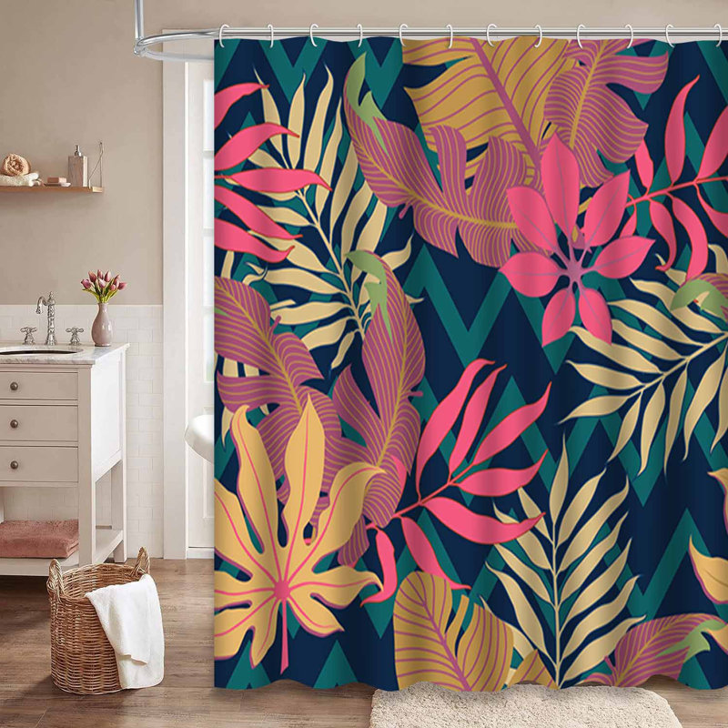 Rideau de douche imperméable avec 12 crochets TropicBloom, L 72 po x l 84 po