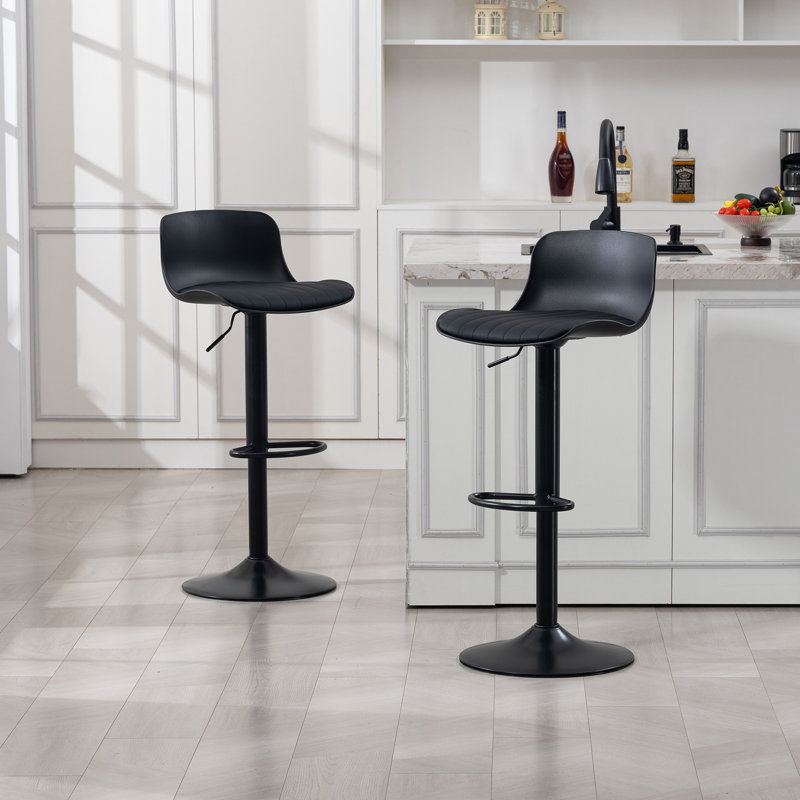 Modern Adjustable Swivel Bar Stools, Pu Leather Counter Barstool With Low Back, Kitchen Island Chairs With Large Base(Set Of 2)