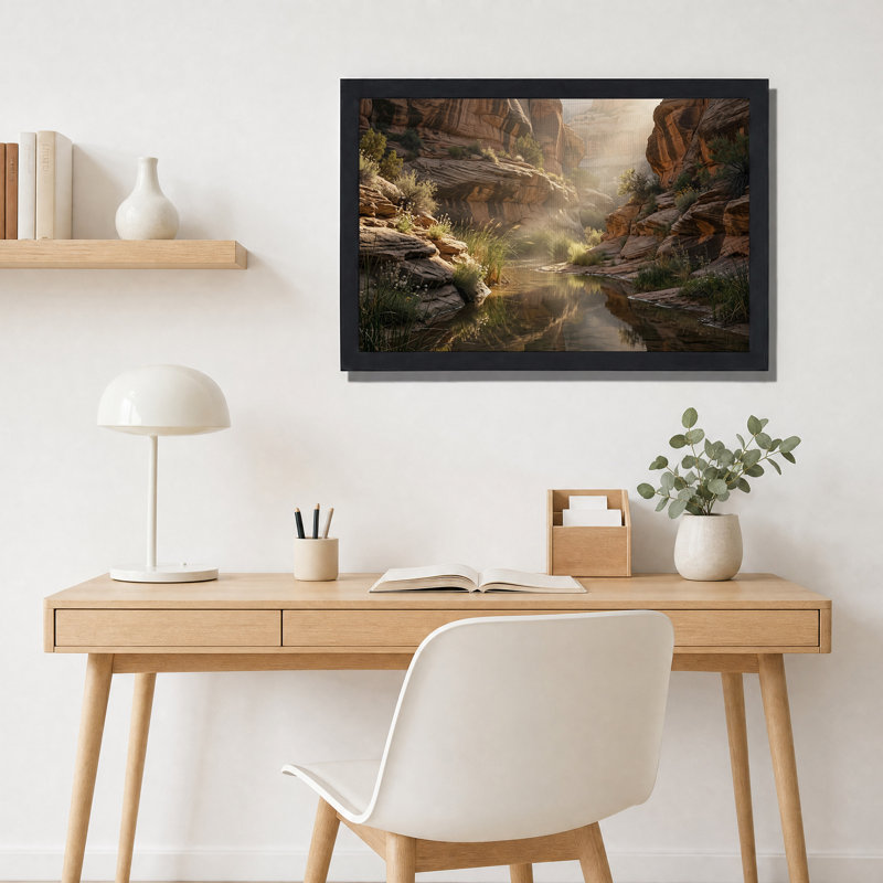 Sunlit Canyon Stream Reflection Canvas Wall Art, 16"H x 24"W