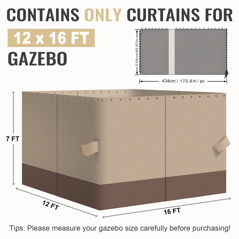 4-Panel Outdoor Gazebo Curtains, Sand Yellow/Brown, 82.7" H x 144" W192" D