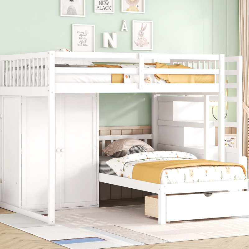 Lit superposé blanc avec tiroirs et garde-robe pour une chambre à coucher Options de rangement en bois massif - Rehaussez votre décor