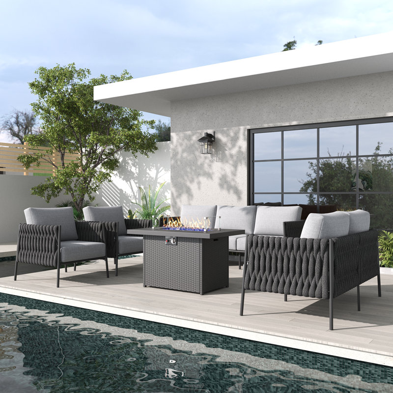 7-Person Metal Outdoor Seating Group, Light Gray