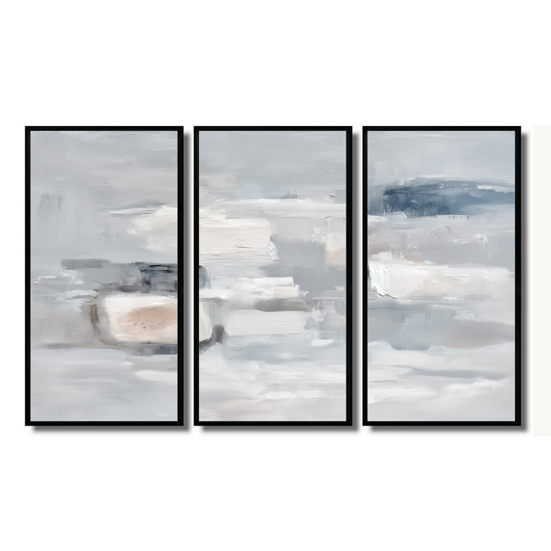 Gris, minimalisme, formes simples, ensemble d'art mural formes abstraites, 28" H x 36" W, Reproduction avec cadre flottant