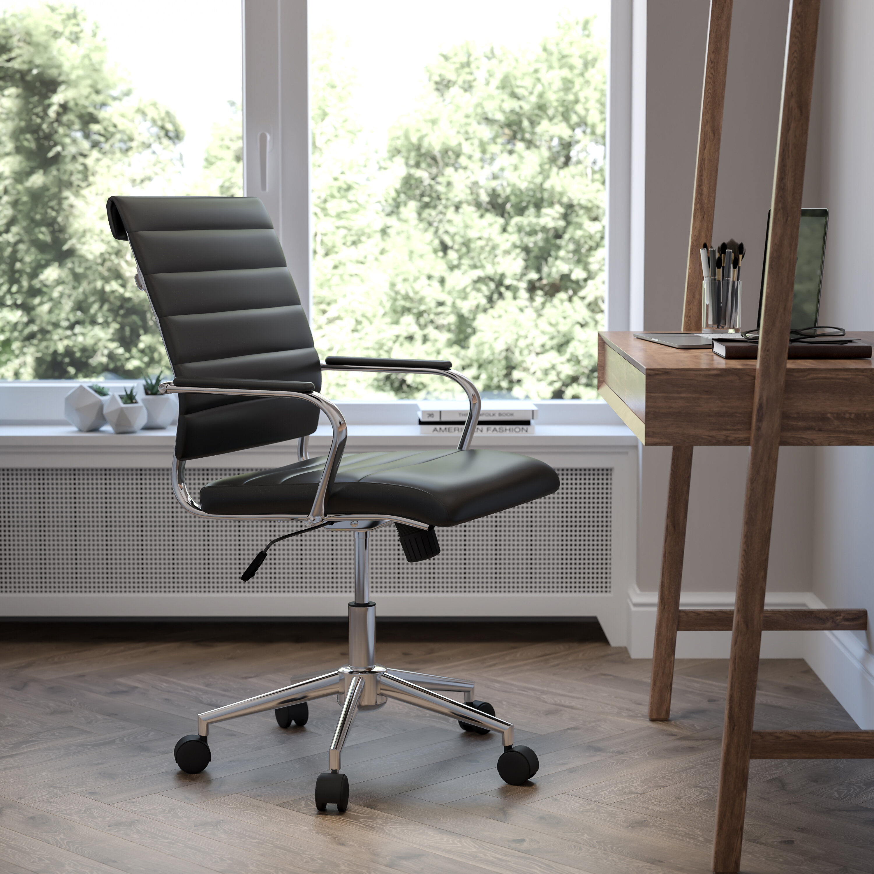 Mid Back Home Office Chair with Soft Armrest and Lumbar Support