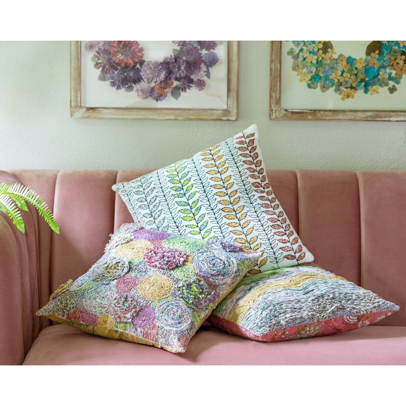 Cotton Throw Pillow, Polyester, Multicolor Pink, Chevron