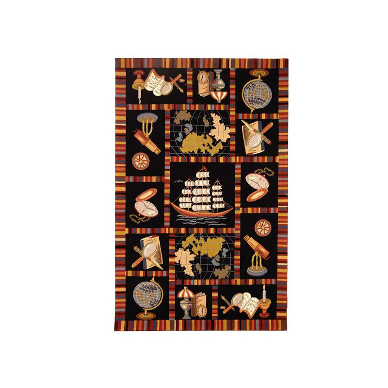 Eldridge Hand Hooked Wool Pile Geometric Rug, Rectangle 7'9" x 9'9"