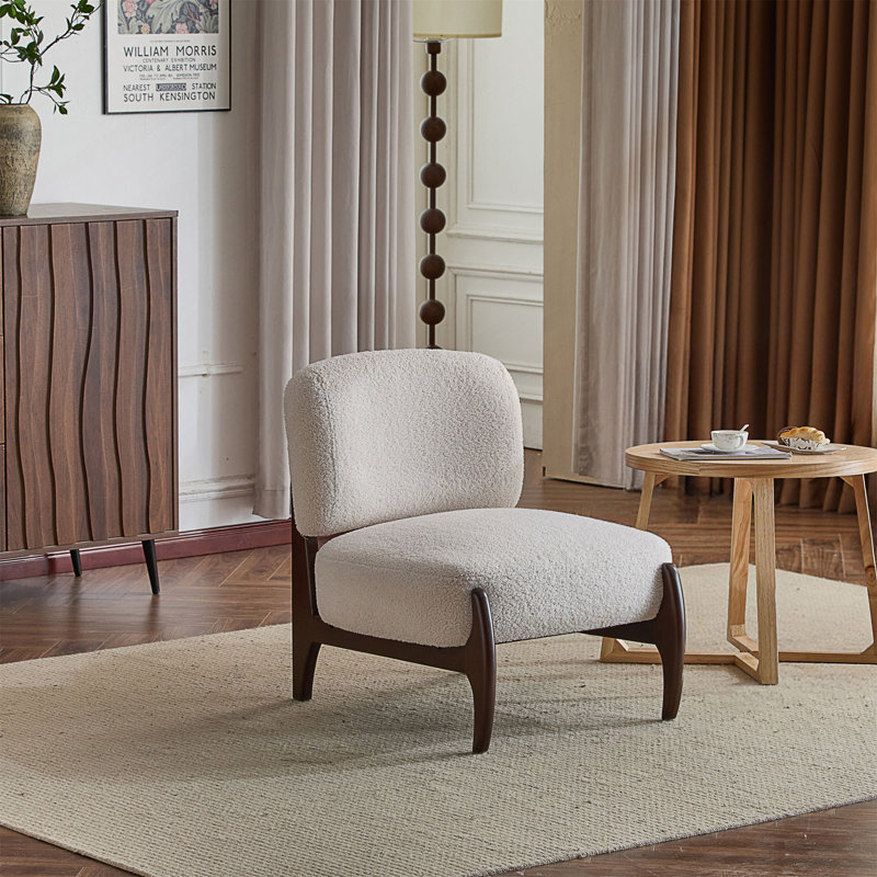 Armless Chair, Beige Boucle