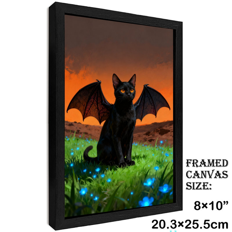 Noir encadré rétro Une merveilleuse nouvelle espèce combinant des chauves-souris et des chats, art mural de style rétro