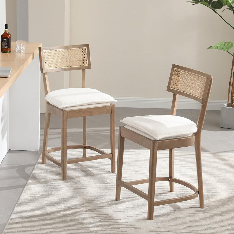 26" Sherpa White Counter Height Bar Stools Set Of 2, Beige