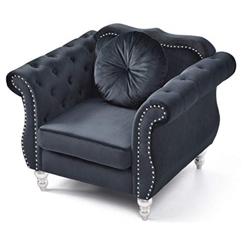 Farney Velvet Swivel Armchair, Black Velvet