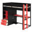 Lit mezzanine simple en bois massif avec bureau, armoire, meuble de rangement, éclairage DEL contrôlé par application et ports USB, noir et rouge-531253751-531253754