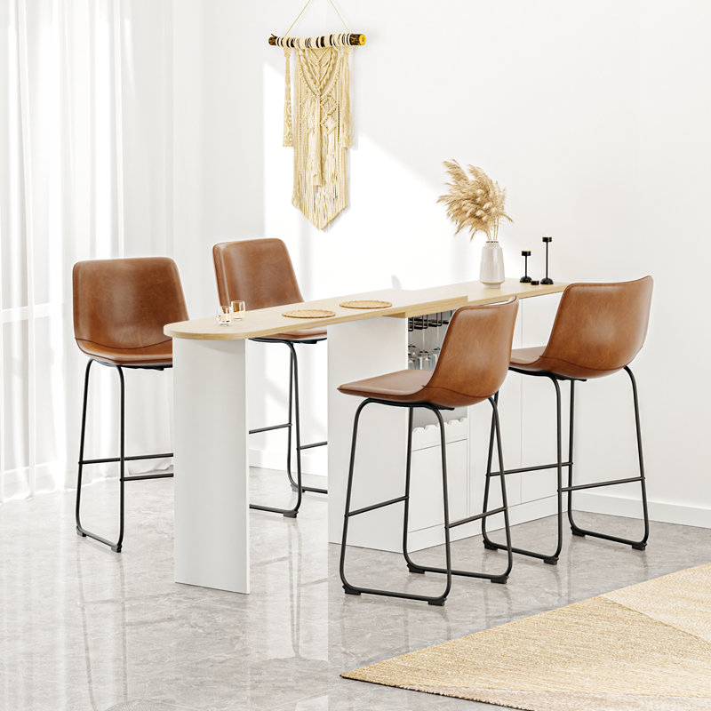 Evre Bar Stools Set of 2, PU Leather Counter Height Bar Stools,  Modern Barstools with Metal Legs and Footrest, Urban Armless Dining Chairs with Backrest for Kitchen Island