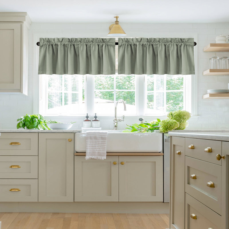 100% Blackout Curtain Valances for Kitchen Windows/Bathroom/Living Room/Bedroom Thermal Insulated Rod Pocket Valances for Windows, 2 Pack