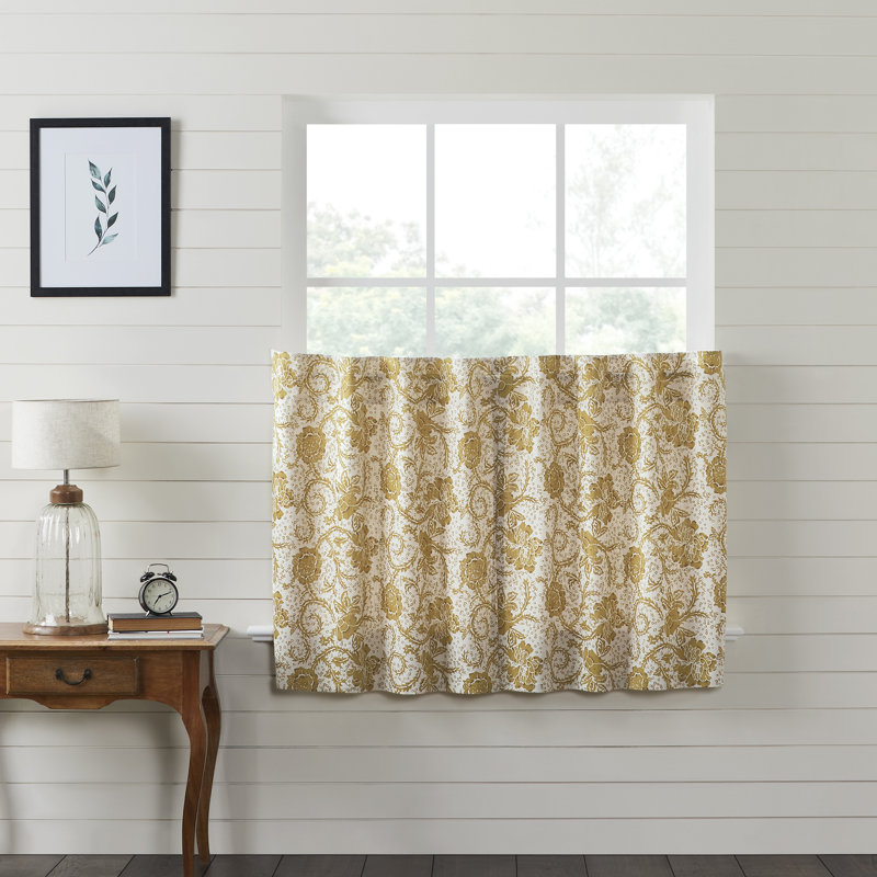 Cotton Floral Tailored Cafe Curtain, 36" H x 72" W