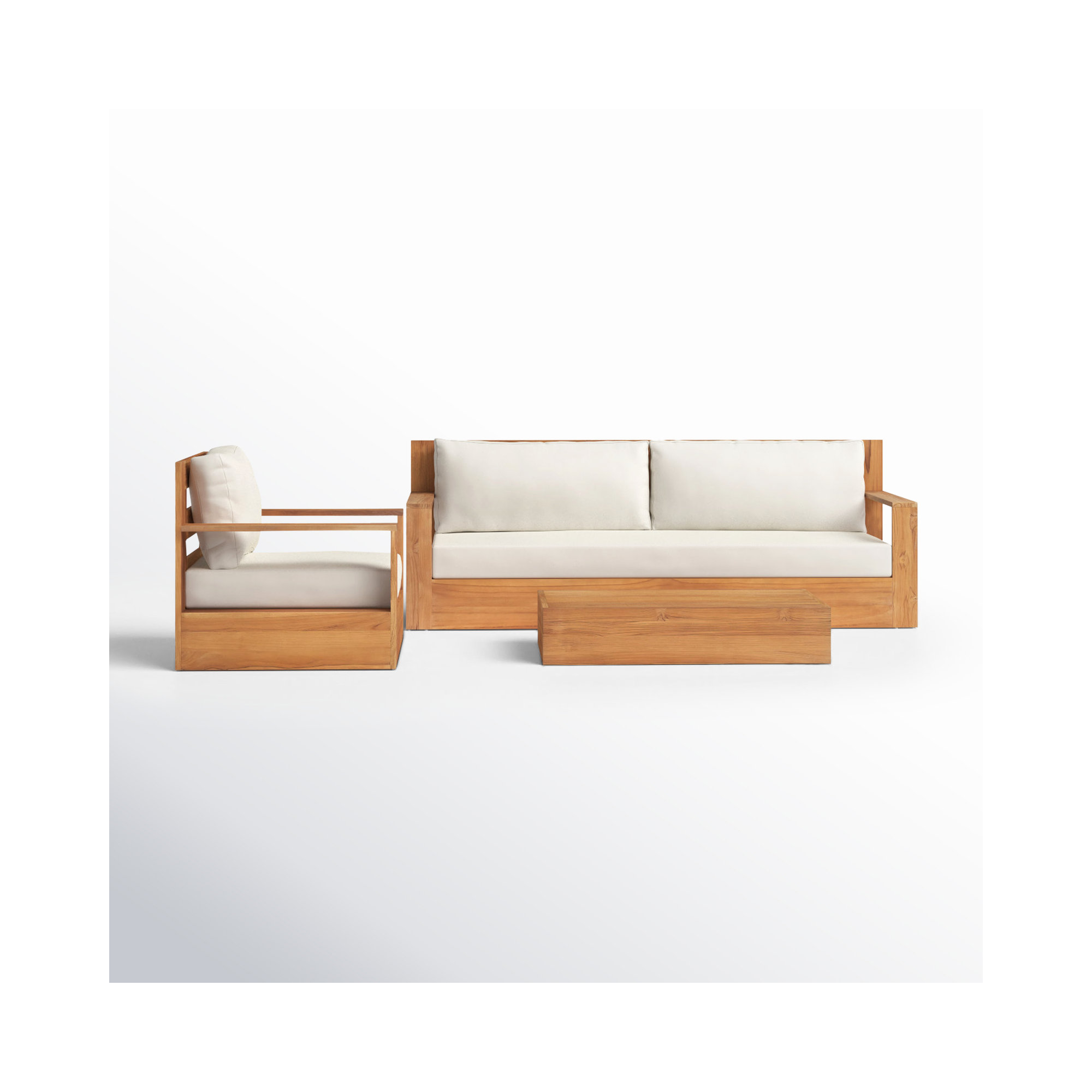 Azul Teak 3 - Person Patio Conversation Set with Cushions, Linen Olefin