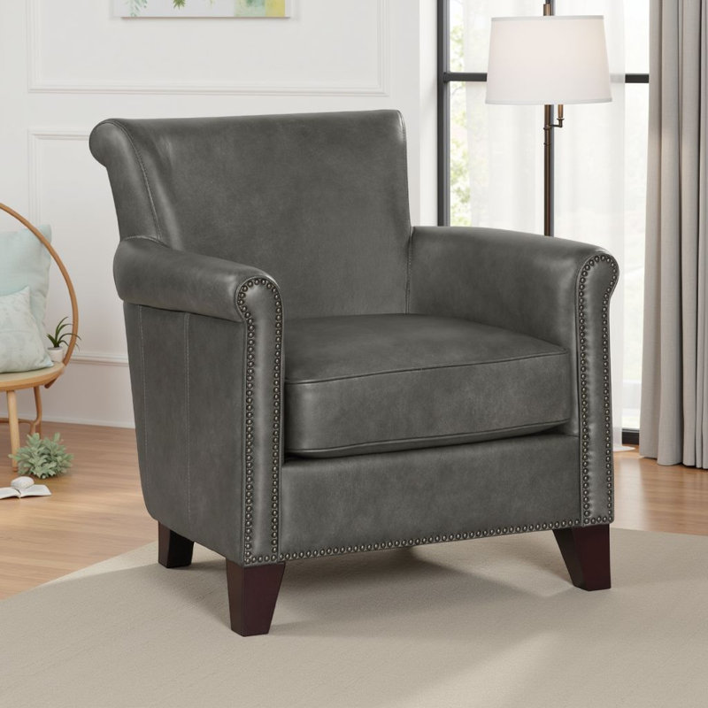 Fauteuil d'appoint Tria, similicuir, garniture cloutée, 32 po, Gris