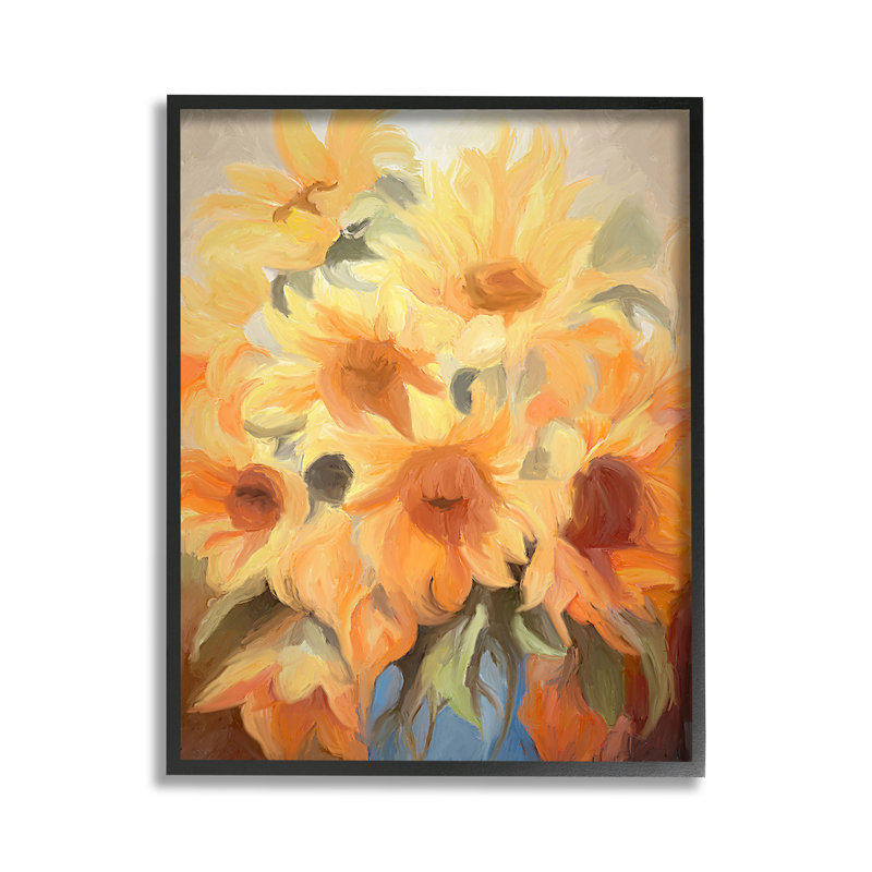 Fleurs jaunes traditionnelles encadrées par Ramona Murdock, Giclée encadrée noir minuit, H 14 po x l 11 po