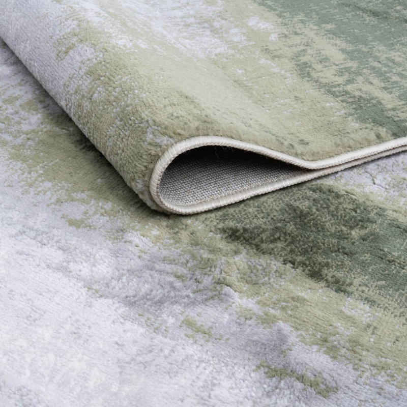 Elaris Collection Rectangle Abstract Area Rug, Green/Light Grey, 80X150 cm