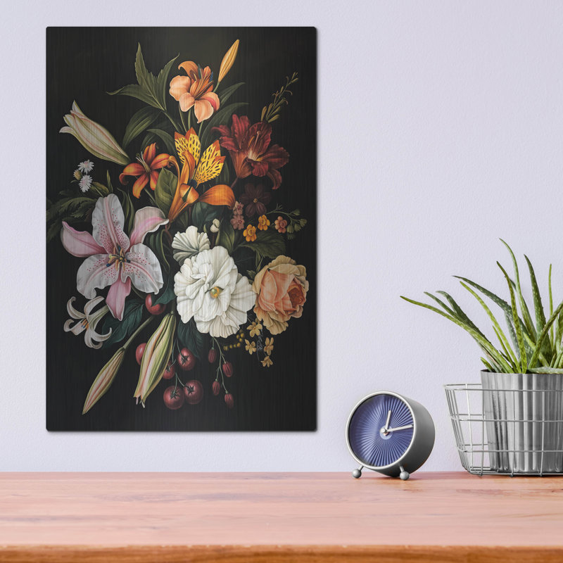 Art mural en métal «Fleurs en noir sur fond 1» par Winston Porter, H 16 po x l 12 po
