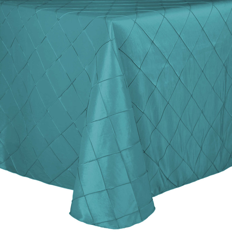 Ultimate Textile Embroidered Pintuck Taffeta Tablecloth Turquoise Blue, 108" W x 132" Oval, 1