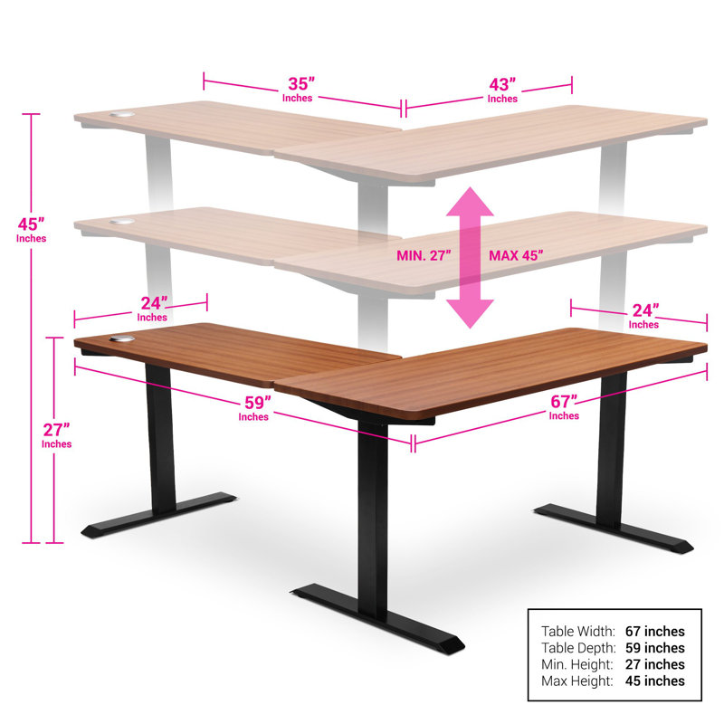 Height Adjustable L-Shape Standing Desk, Walnut/Black