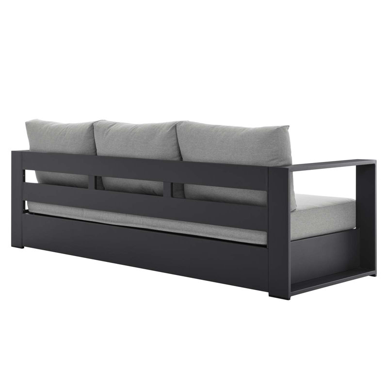 Gray Powder-Coated Aluminum Outdoor Sofa with Cushions