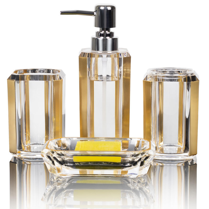 Ensemble d'accessoires de salle de bain 4 pièces en acrylique de qualité supérieure, Or brossé