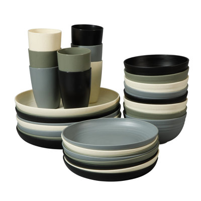 Gibson Home 32-Piece Dinnerware Set, Service for 8, Wheatstraw Blend Polypropylene, Matte Finish