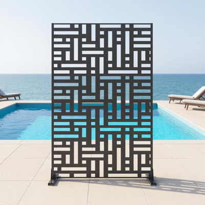 Metal Freestanding Privacy Screen, 72"H x 47"W Weather Resistant Metal Decorative Privacy Fence Panel, Outdoor Room Divider for Patio, Balcony, Deck & Garden