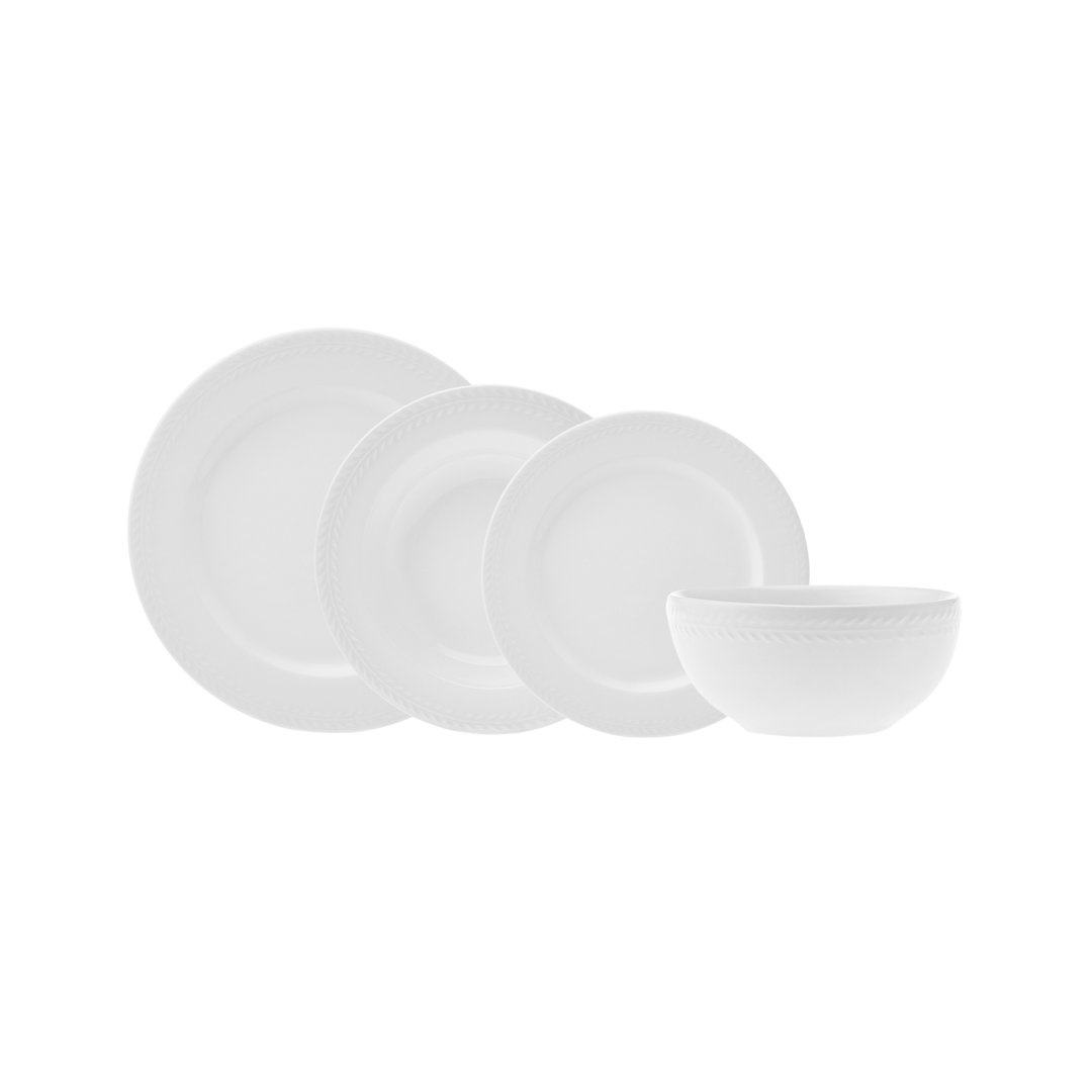 Karaca 24-Piece Porcelain Dinner Set for 6 People, White