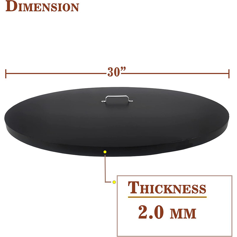 Round Steel Fire Pit Lid, 0.08" H x 30" W x 30" D