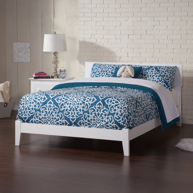 Anndee Solid Wood Foundation Bed, Queen, White