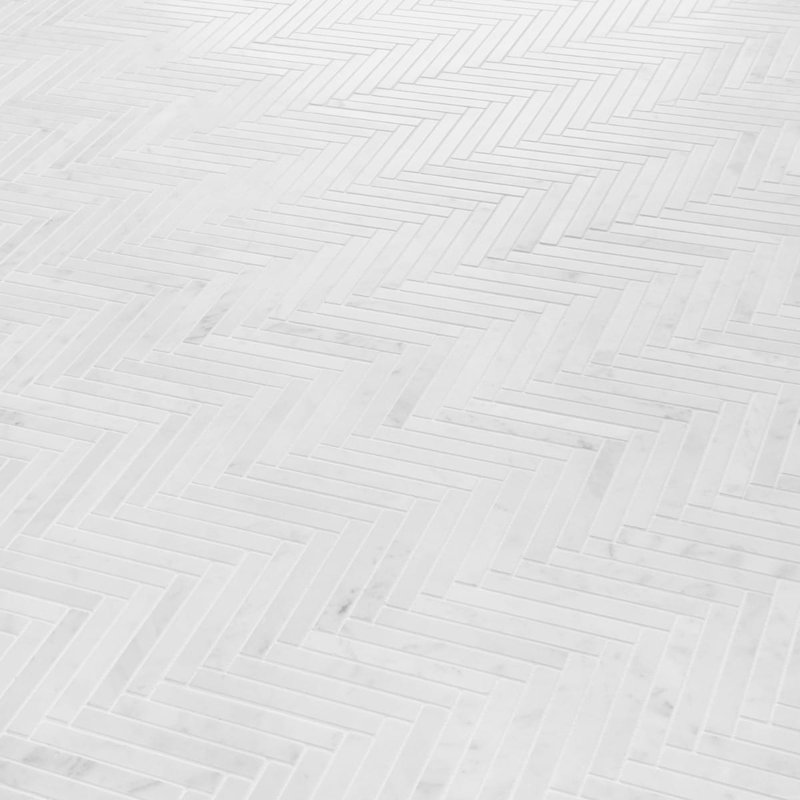 Carrara 1x6 Stacked Honed Marble Mosaic Floor and Wall Tile, 0.47" W x 3.85" L, Honed, Herringbone / Chevron
