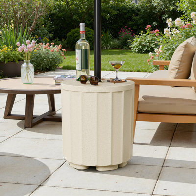 2026 Dense Fluted Design Modern Outdoor Patio Side Table, Umbrella Base With Umbrella Hole & Weight Bag,  2-In-1 Dual-Purpose Table For Garden, Pool, Deck, Balcony