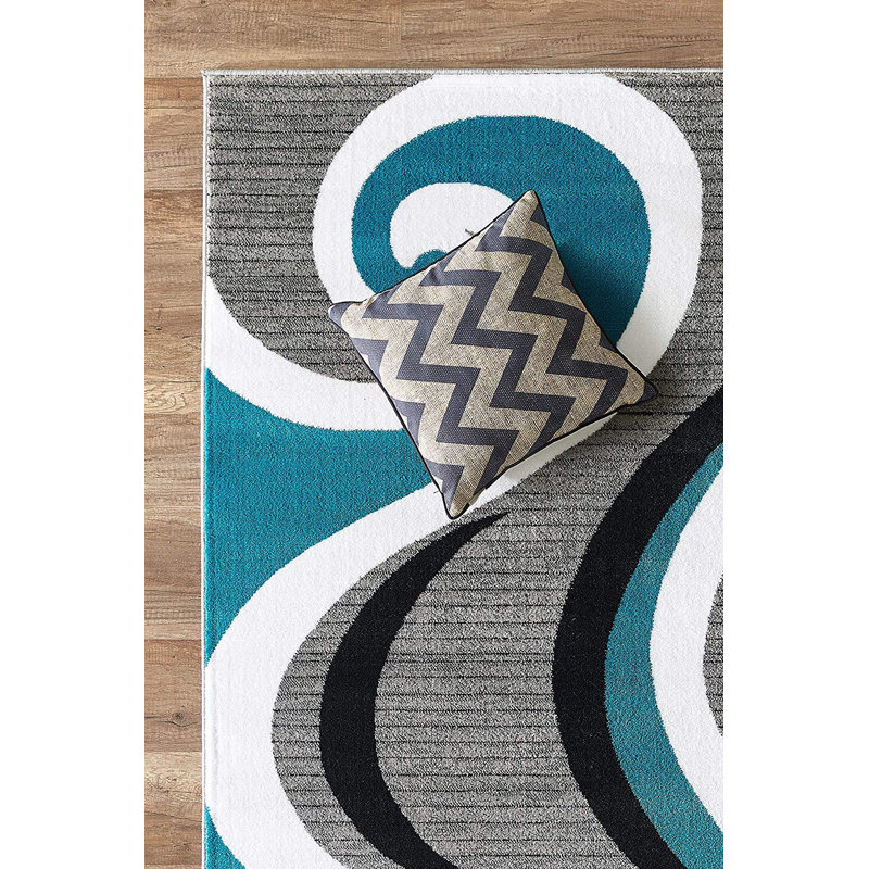 Glory RugsModernArea Rug TurquoiseGreySwirls,ContemporaryDiningAccent,SevillaCollection, Rectangle 7'10.5" x 10'2"