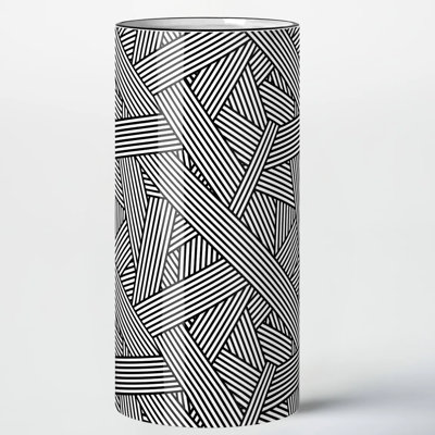 Vase en céramique blanc de 12 po (tissage) Op Art