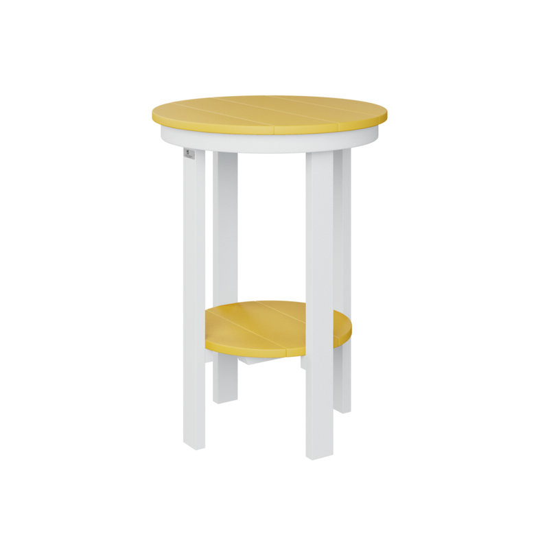 Table de bout ronde avec base blanche, 29" H x 21.5" W x 21.5" D, Weatherwood/White