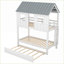 Lit simple superposé en bois de pin avec fenêtres de toit gigogne blanc gris