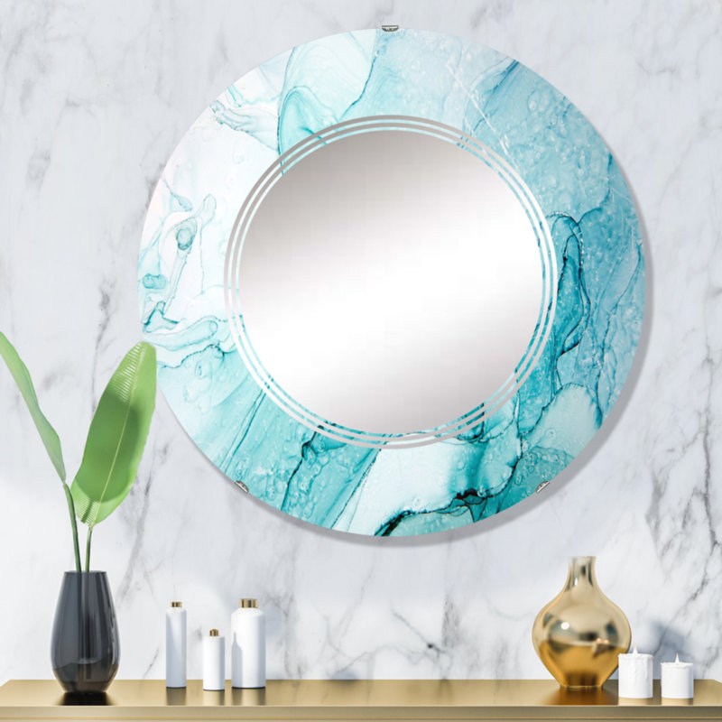 Turquoise Ink Universe - Miroir mural moderne, 32 po x 32 po