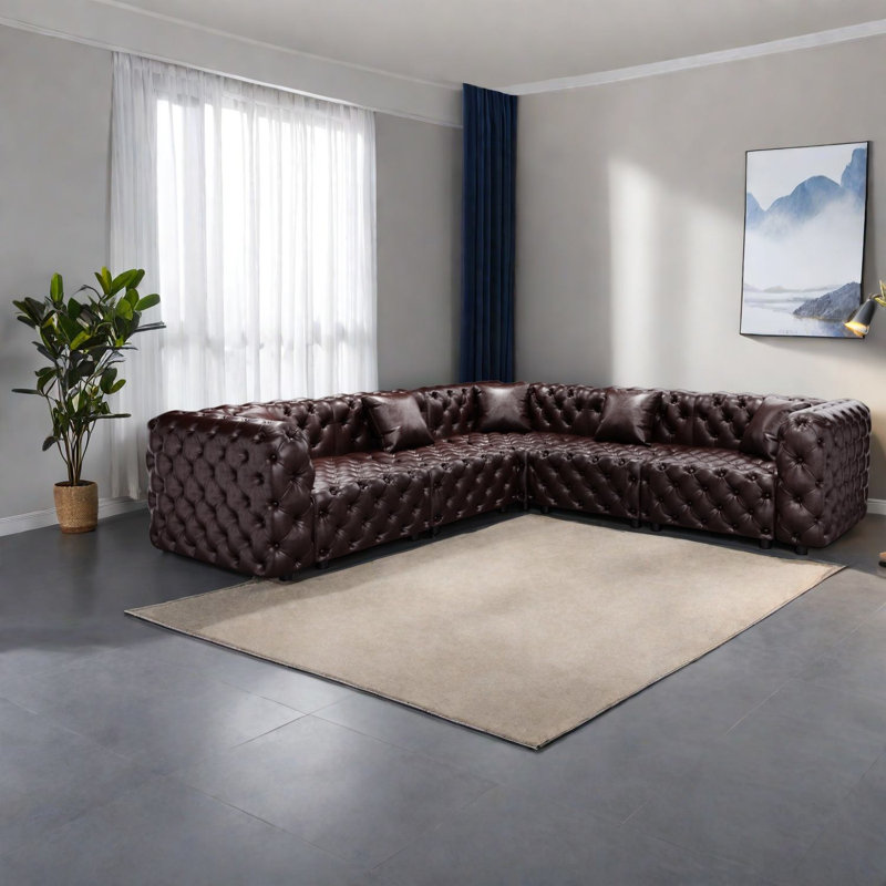Canapé modulaire en L 5 places en similicuir à compression pour la maison