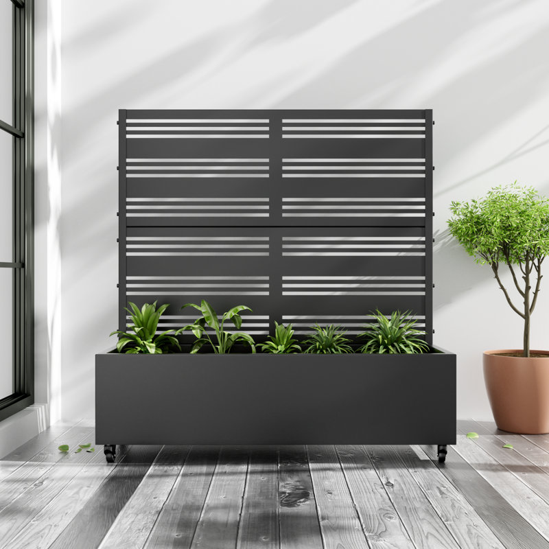 Eural Metal Planter Box with Wheels, 47" H x 47" W x 16" D, Black, 1